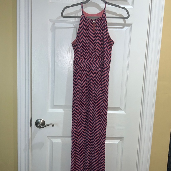 LOFT Petites chevron Stripe Maxi Dress sz SP Sleeveless halter neckline - Picture 1 of 7